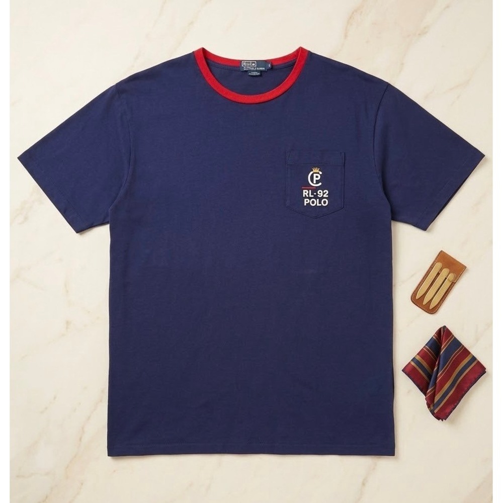 Polo Ralph Lauren 1992 Stadium Ringer T-Shirt Pocket RL-92 Graphic Navy Blue XL
